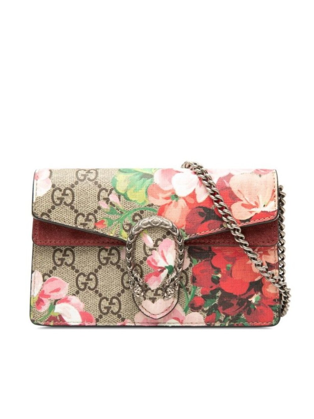 Gucci GG Blooms Dionysus Crossbody Chain Shoulder Bag Beige Multicolor Suede